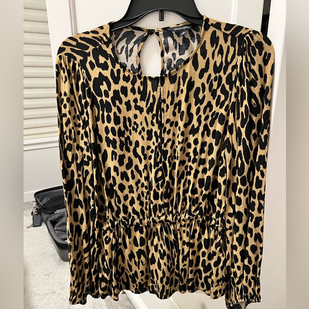 Banana Republic Leopard Print Blouse - Black and Tan